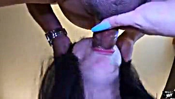 Woman gets plugged and cums while using her own cum