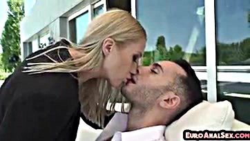 Young European woman gets anal sex outdoors