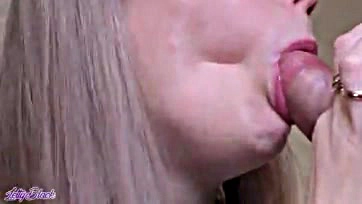 Girl sucks all sperm out of throbbing dick