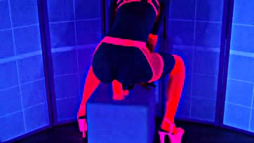 Orgasmic neon glow under black light, intense pleasure