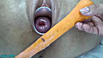 Lesbians engage in explicit vegetable penetration and sex