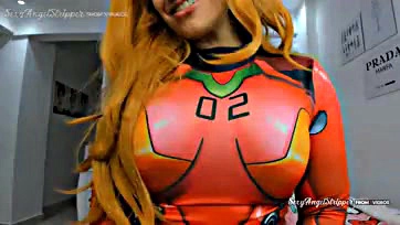 Asuka Langley Soryu gets bukkaked on her big tits