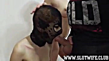 Teen girl gags, pukes on masked man's cock