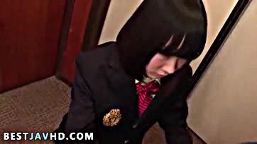 Japanese schoolgirl gives long, deep oral sex