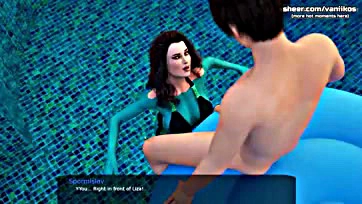 Sexy black-haired milf gives deepthroat blowjob in underwater