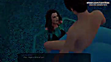 Sexy black-haired milf gives deepthroat blowjob in underwater