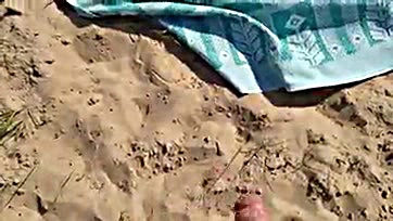 Man jerks off near nude beach, massive cum shot