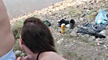 Girl publicly sucks dude on beach, gets nasty