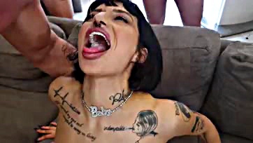 DP anal creampie with monster dildo and pee