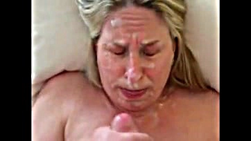 Beth gets facial, multiple orgasms, and covered in cum