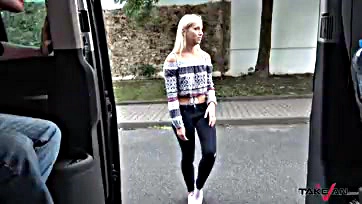 Blonde gets rough sex in van, no consent mentioned