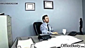 Office affair with big-breasted, horny woman (R-rated)