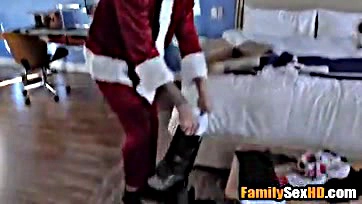 Perverted stepdad molests naive stepdaughter in Santa suit