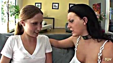 Brunette's massive tits seduce blonde lesbian