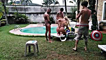 Teacher gets gang-banged by friends at poolside