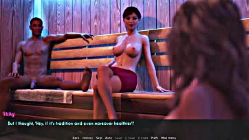 Hot wife seduces stepdaughter in steamy sauna session