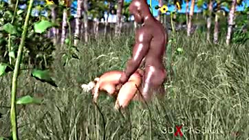 A black dude bangs a hot chick in woods