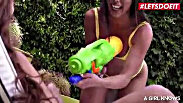 Lesbians get naughty near the pool, no surprise