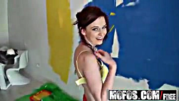 Redhead Emma O'Hara's tits get painted nude