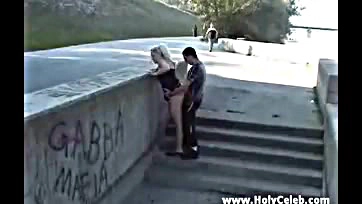 Public sex girl performs crazy street oral and intercourse