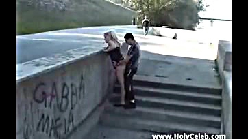 Public sex girl performs crazy street oral and intercourse