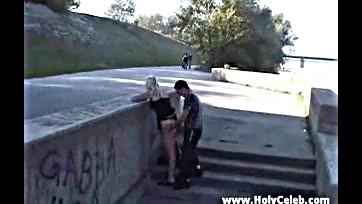 Public sex girl performs crazy street oral and intercourse