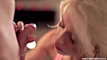 A blonde enjoys deep blow job and cock sucking