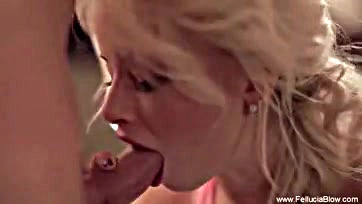 A blonde enjoys deep blow job and cock sucking