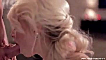 A blonde enjoys deep blow job and cock sucking