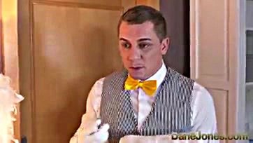 Room service guy bangs horny wife, hubby snores