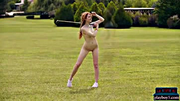 Sexy milf golfs nude, flaunting her big tits