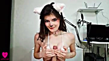 Neko girl gets cum on face after Halloween party