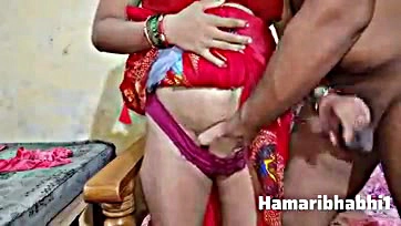 Indian wife's red saree hardcore anal sex