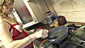 Naked Milf cooks pizza, flaunts big ass and tits