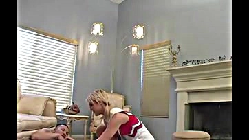 Petite blonde gets anal and tit play