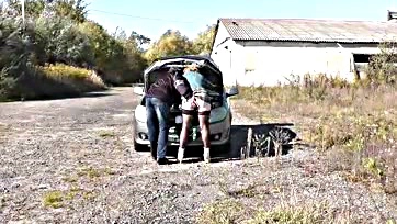 Random guy repairs car, then fucks milf on hood