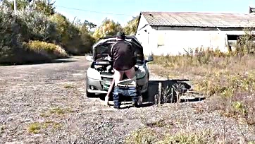 Random guy repairs car, then fucks milf on hood