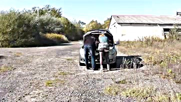 Random guy repairs car, then fucks milf on hood