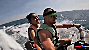 Girlfriend blows dude on jet ski, gets wild