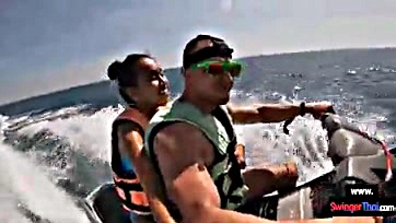 Girlfriend blows dude on jet ski, gets wild