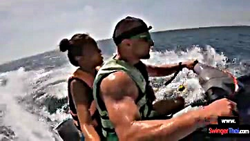 Girlfriend blows dude on jet ski, gets wild