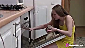 Fresh teen gets naked, cooks, and has fun