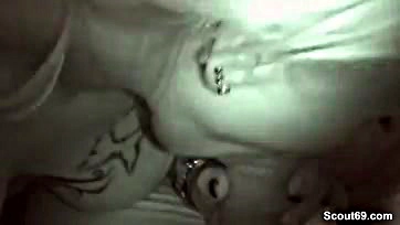 Man handles cock and balls in night vision video