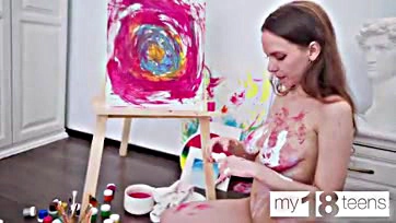 Teen artist gets horny, self-pleasures amidst artistic expression