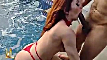 Tranny Nataly gets off at poolside, all hot and nasty