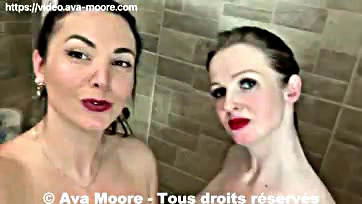 Girlfriend's cum facial during lesbian shower encounter