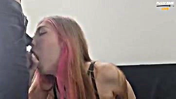 Teen girl gets double-fucked by rough dudes