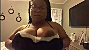 Sexy ebony milf gets her big tits off