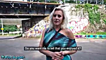 Mature blonde woman has outdoor sex in public