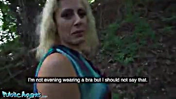 Mature blonde woman has outdoor sex in public